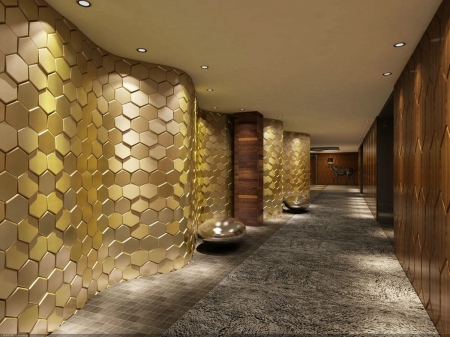 Panou Decorativ Perete 3D Autoadeziv, Hexagon Nisip Sidef, Set 2 buc., Placi Decor Perete [6]