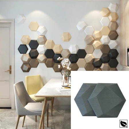 PANOURI PERETE 3D - Panou Decorativ Perete 3D Autoadeziv Hexagon Vernil Sidef, Set 2 Buc., Placi din Piele Ecologica
