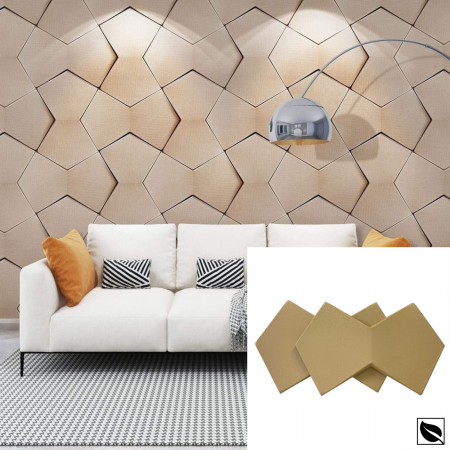 PANOURI PERETE 3D - Panou Placari Pereti 3D Autoadeziv, Auriu Sidef, Set 2 Buc., Placi Din Piele Ecologica