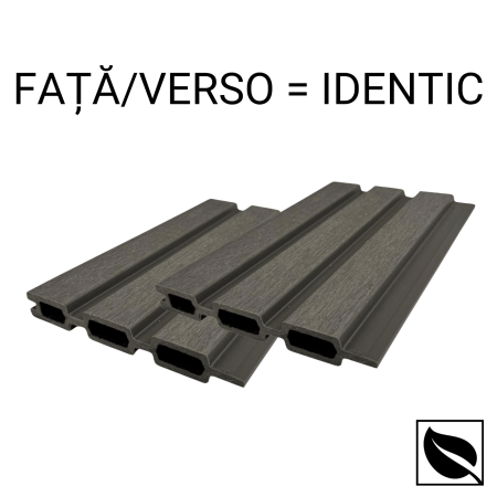 Riflaj cu fata dubla Gri Antracit din WPC Lemn Compozit . Riflaj pentru Gard si Paravan VIVODECOR 164x21mm, Lungime 2 m [5]
