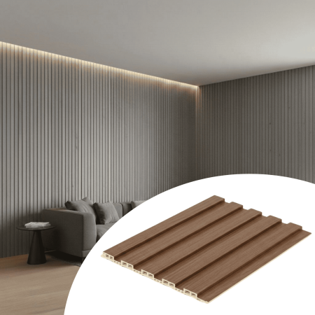 RIFLAJ INTERIOR - Riflaj de interior textura lemn Nuc 159 x 2800mm.Panou decorativ din WPC