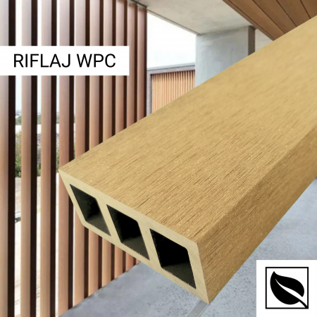 Riflaj Decorativ WPC Lemn Compozit Bej, Profil Rectangular 80x35x5x2900 mm, Dublu Ramforsat [7]