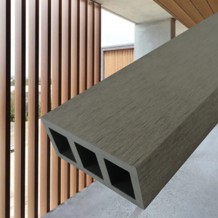 RIFLAJ WPC - Riflaj WPC Lemn Compozit Gri , Profil Rectangular Tub 80x35x5 mm, Lungime 2900 mm, Dublu Ramforsat