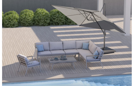 Umbrela de soare 3x3m pentru terasa si gradina, aluminiu, pliabila,cu LED culoare kaki, include suport granit [2]