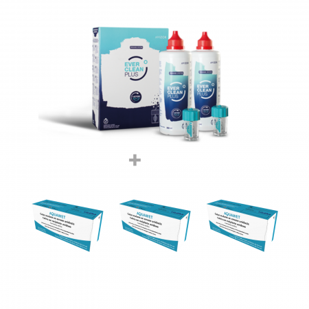 PRODUSE - Pachet întreținere Ortho-K (3 luni) - Ever Clean Plus 90 zile 2x350 ml / 2x45 Tablete deproteinizare + Aquawet