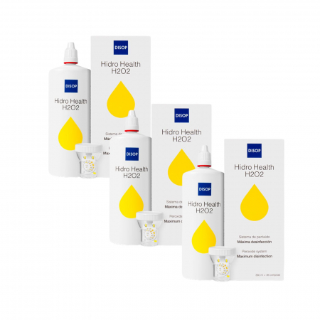 Pachete întreținere lentile moi - Pachet solutie intretinere pe baza de peroxid, Hidro Health H2O2, 3x 360 ml