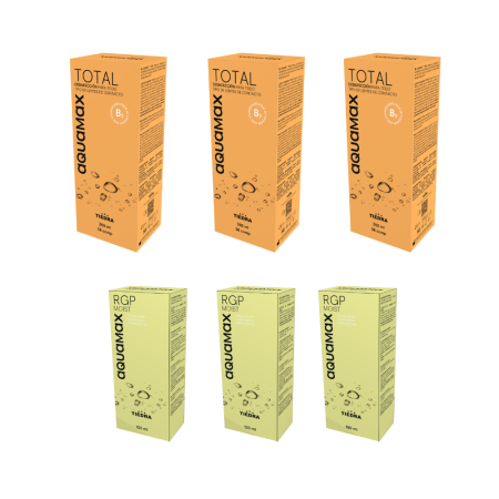 PACHETE AVANTAJOASE SOLUȚII - Pachet solutie intretinere lentile de contact dure aquamax TOTAL (peroxid) 3x360 ml + 3x36 tablete + Aquamax RGP Moist, 3x 100 ml