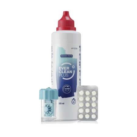 Soluții lentile dure - Solutie intretinere lentile de contact pe baza de Peroxid, Everclean Plus, 225 ml +30 tablete deproteinizare