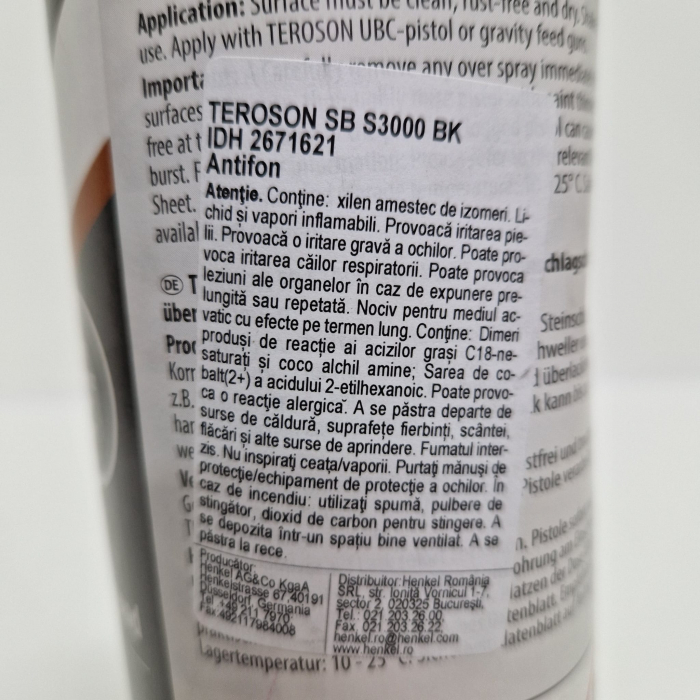 Insonorizant pistol, Teroson® SB S3000, structurat cu PVC, negru, revopsibil, cantitate 1 litru [3]