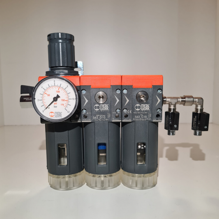 Baterie filtrare aer comprimat, MW B300, filtrare aer vopsitorie cu regulator, baterie 3 filtre, pana la 0.003 microni cu carbon activ, debit 800 l/min [2]