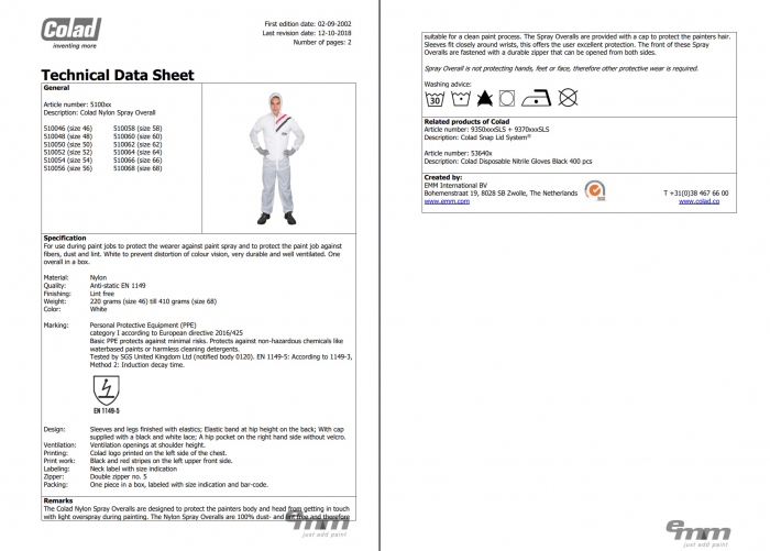 Combinezon protectie reutilizabil, Colad 5100xx Nylon comfort, culoare alba, cu gluga, material antistatic [3]