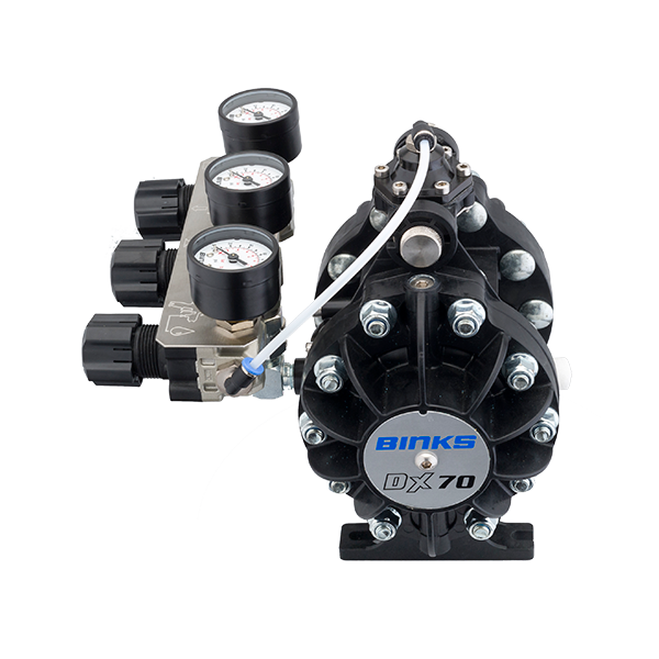 Pompa cu membrana, Binks DX70 ratio 1:1 ratio, greutate pompa - 2.2 Kg, presiune aer maxima - 7 Bar [3]
