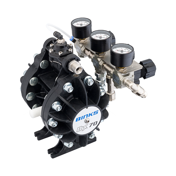 Pompa cu membrana, Binks DX70 ratio 1:1 ratio, greutate pompa - 2.2 Kg, presiune aer maxima - 7 Bar [6]
