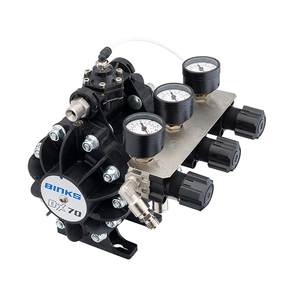 Pompa cu membrana, Binks DX70 ratio 1:1 ratio, greutate pompa - 2.2 Kg, presiune aer maxima - 7 Bar [8]