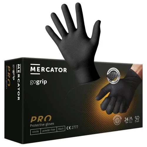 Manusi Nitril, Mercator GoGrip, texturate, culoare negru, cutie 50 buc [1]