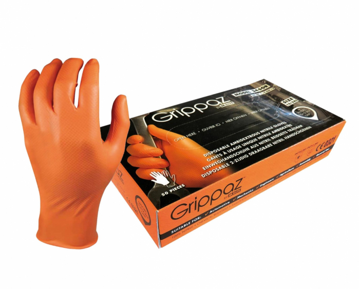 Manusi Nitril, Grippaz AD-00-003X, texturate, culoare portocaliu, cutie 50 buc [2]
