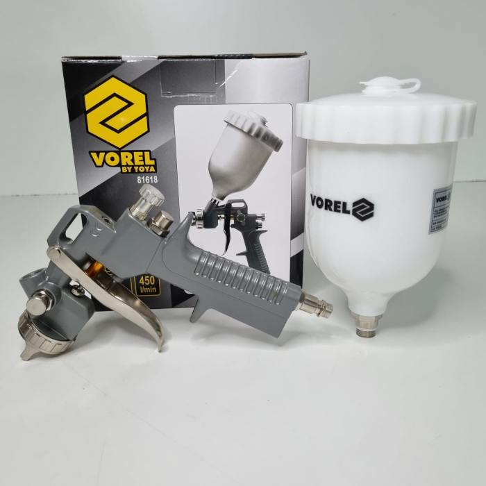 Pistol de pulverizare, Vorel 81618, pentru lac,  cupa plastic 0.68 ml, duza 1.5 mm, consum aer  450 l/min [2]