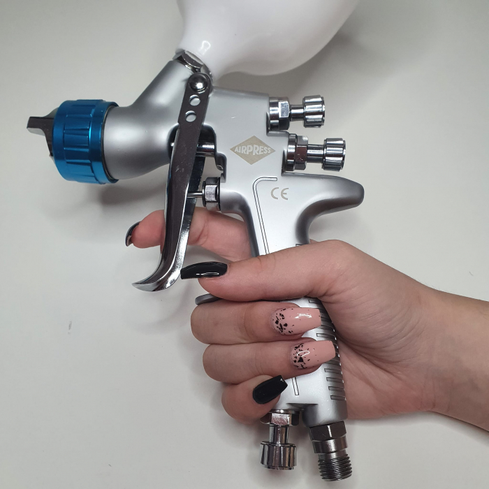 Pistol de vopsit, Airpress 45194 LVMP, cupa plastic 600 ml, duza la alegere, consum aer incepand cu 114 l/min [11]