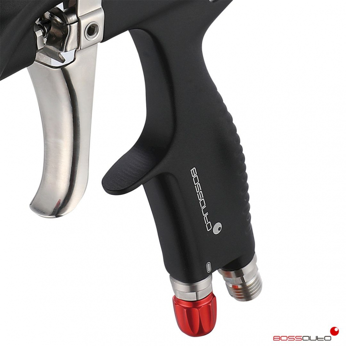 Pistol de vopsit, Bossauto Spray Gun BTG HVLP, cupa plastic 600 ml, duza la alegere, consum aer 300 l/min + Manometru [5]