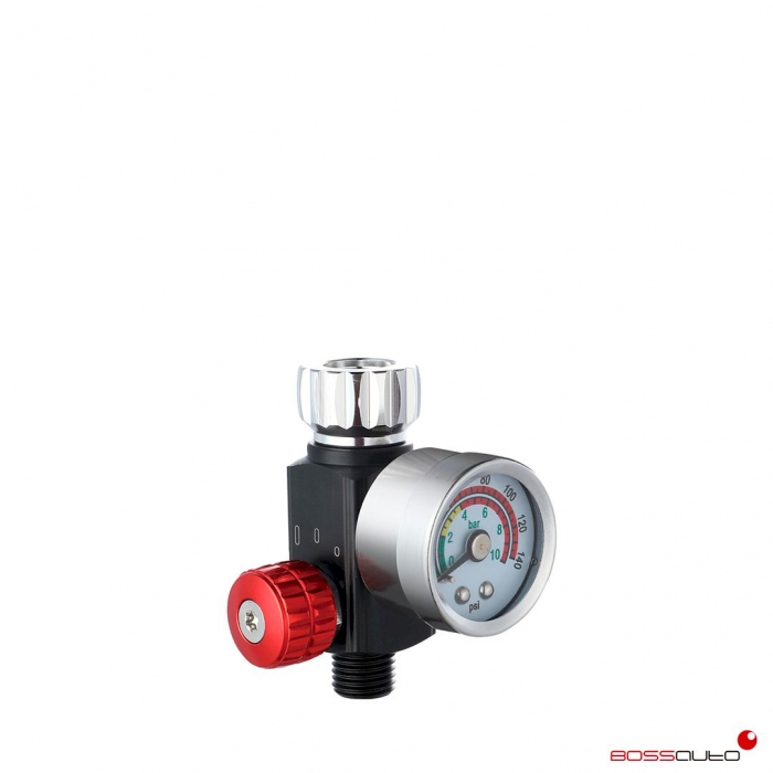Pistol de vopsit, Bossauto Spray Gun BTG HVLP, cupa plastic 600 ml, duza la alegere, consum aer 300 l/min + Manometru [6]