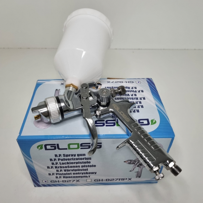 Pistol de vopsit Gloss GH-827 HVLP, cupa plastic 600 ml, duza la alegere, consum aer incepand cu 71 l/min [8]