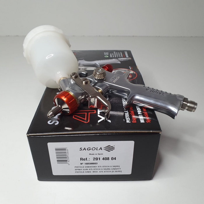Pistol de vopsit pentru retus, Sagola Spray Gun 475 XTECH R5, cupa plastic 125 ml, duza 0.5 mm, consum aer 100 l/min [6]