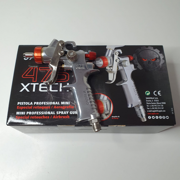 Pistol de vopsit pentru retus, Sagola Spray Gun 475 XTECH R5, cupa plastic 125 ml, duza 0.5 mm, consum aer 100 l/min [10]