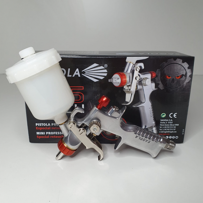 Pistol de vopsit pentru retus, Sagola Spray Gun 475 XTECH R5, cupa plastic 125 ml, duza 0.5 mm, consum aer 100 l/min [9]