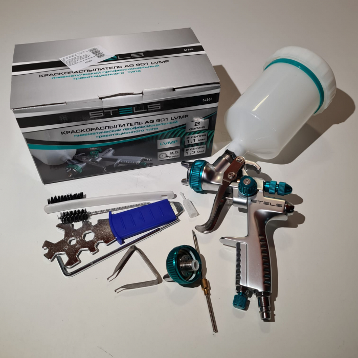 Pistol de vopsit, STELS 57365, cana plastic 600 ml, duza 1.1 mm si 1.3 mm, consum aer 165-220 l/min [2]
