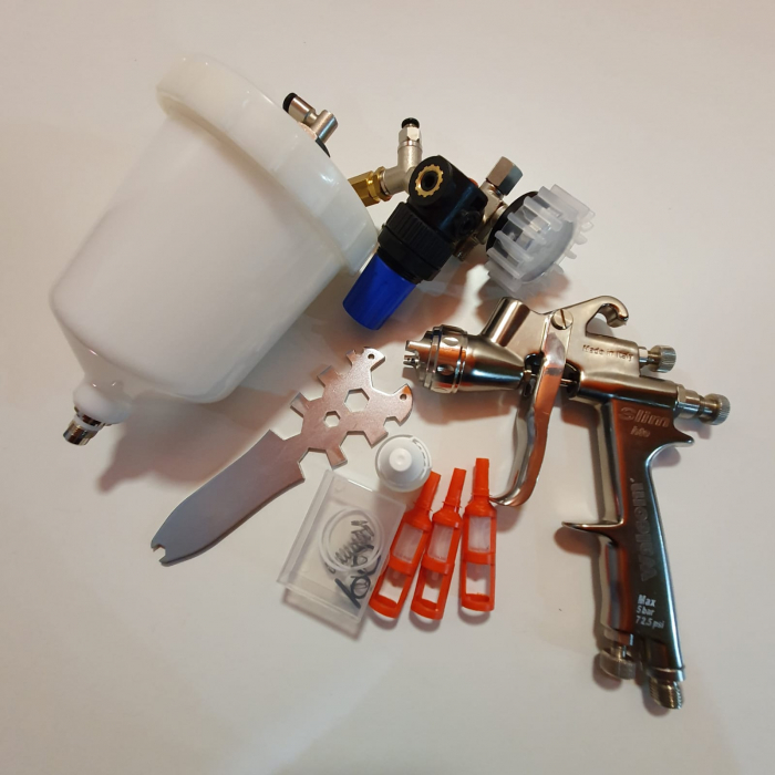 Pistol de vopsit, Walcom Slim HTE HD, consum aer 240 - 280 l/min, cana sus presurizata 600 ml, duza la alegere [6]