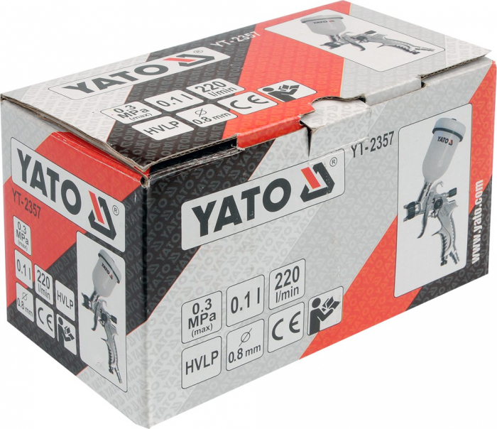 Pistol de vopsit pentru retus, Yato YT-2357, cupa plastic 100 ml, duza 0.8 mm, consum aer 220 l/min [2]