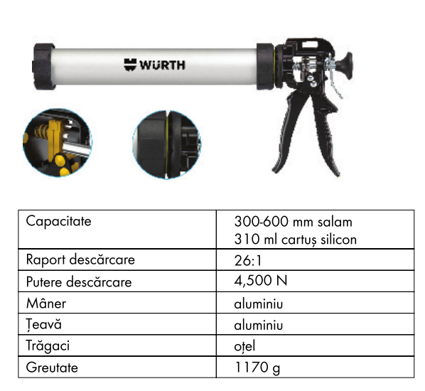 Pistol manual, Wurth 891 400 601, standard pentru adeziv tip salam 600 ml [2]
