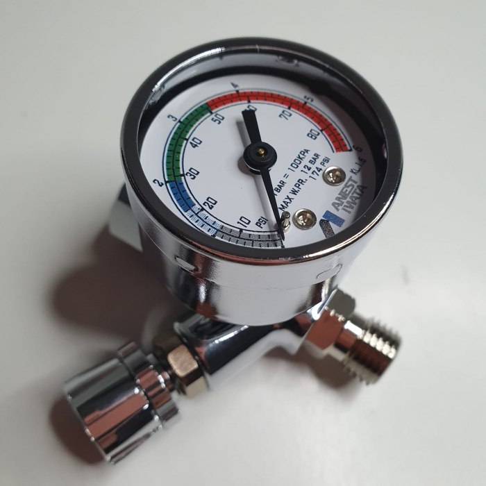 Regulator de presiune aer cu manometru mecanic, Anest Iwata AFV-1, montare pe furtun, cupla 1/4, maxim 12 bar [2]