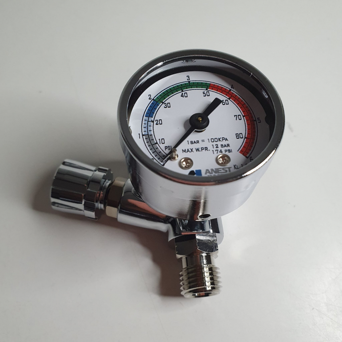 Regulator de presiune aer cu manometru mecanic, Anest Iwata AFV-1, montare pe furtun, cupla 1/4, maxim 12 bar [4]