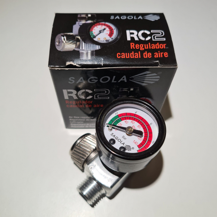 Regulator de presiune aer cu manometru mecanic, Sagola RC2, montare pe furtun, cupla 1/4, maxim 10 bar [5]