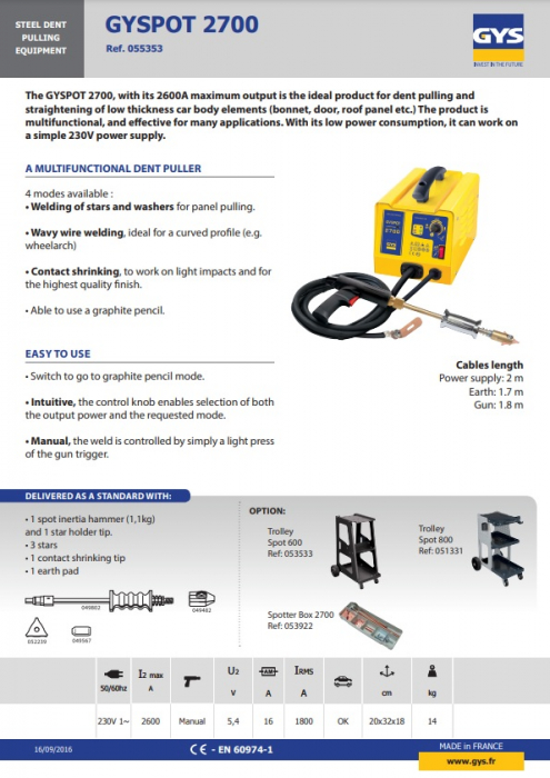 Spotter auto, GYS 055353 model GYSPOT 2700, aparat de tras tabla pentru tinichigerie auto, alimentare 230V [2]
