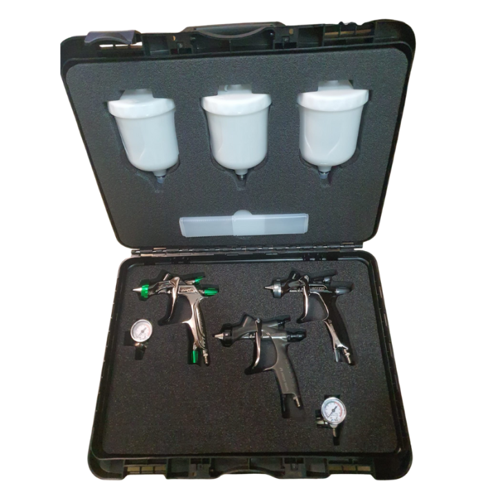 Valiza 3 pistoale de vopsit, Anest Iwata pentru vopsea / lac / primer + manometre [1]