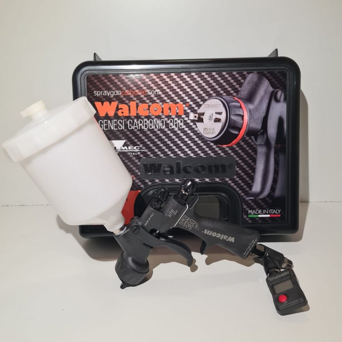 Pistol de vopsit, Walcom Genesi Carbonio 360 Light HTE clear (DIGITAL), cupa plastic 600 ml, duza la alegere, valiza, regulator aer, consum aer 380 l/min [3]