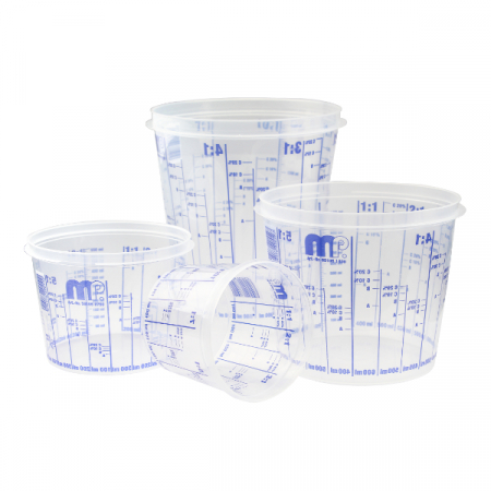 2. CONSUMABILE - Pahare gradate, Mipa Disposable Clear, pentru vopsea, cani de mixare + capace, diferite marimi