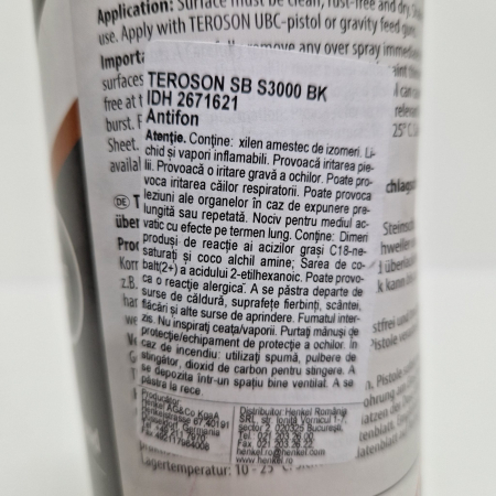 Insonorizant pistol, Teroson® SB S3000, structurat cu PVC, negru, revopsibil, cantitate 1 litru [2]