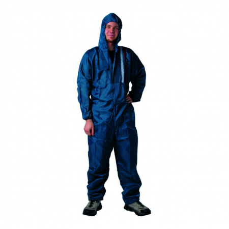 2.1 PROTECTIE PERSONALA - Combinezon protectie albastru reutilizabil poliester cu gluga. 4CR 6520, protejaza impotriva substanțelor chimice
