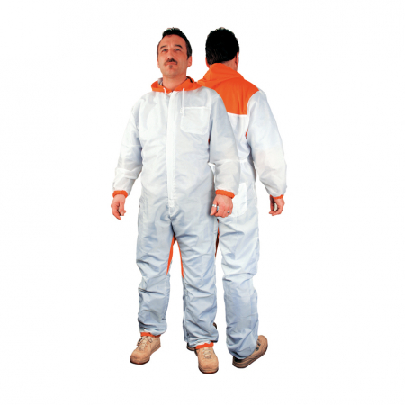 2.1 PROTECTIE PERSONALA - Combinezon protectie alb reutilizabil poliester cu gluga. 4CR 6540, protejaza impotriva substanțelor chimice
