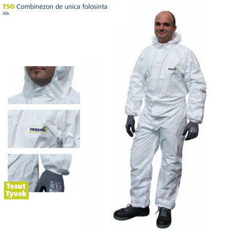 Combinezon protectie impermeabil Tyvek ® ALB cu gluga Finixa TSO foarte rezistent, fără scame pentru uz general. [1]