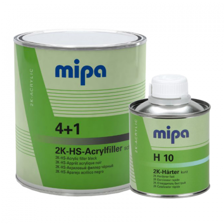 Filler - Filler acrilic, Mipa 4+1 HS, culoare gri / negru, gramaj 1 / 3 litri + intaritor 0.25 / 1 litru