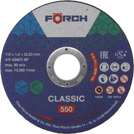 3. SCULE - Disc de taiere otel/inox, Forch CLASSIC 550, pentru polizor unghiular Ø 125 mm
