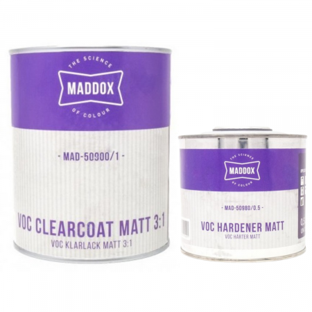 Lac auto Mat - Pachet lac auto mat, Maddox 50900 VOC 3:1 Matt Clercoat, cantitate 1 litri lac si 0.5 litri intaritor