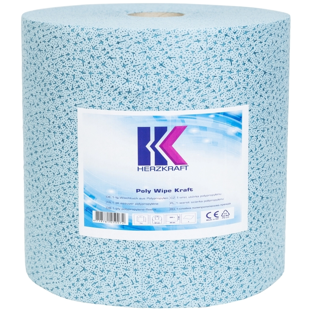2. CONSUMABILE - Laveta degresat, Herzkraft 067981, pentru vopsea pe baza de apa si solvent, culoare albastru, rola cu 500 buc