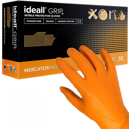 2.1 PROTECTIE PERSONALA - Manusi Nitril, IdeallGrip AD-00-0018, texturate, culoare portocaliu, cutie 50 buc