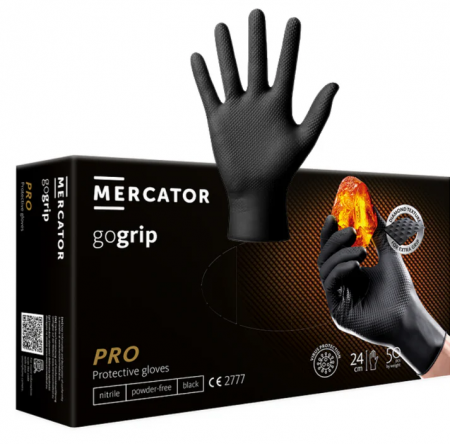 Manusi protectie - Manusi Nitril, Mercator GoGrip, culoare neagra, cutie 50 buc