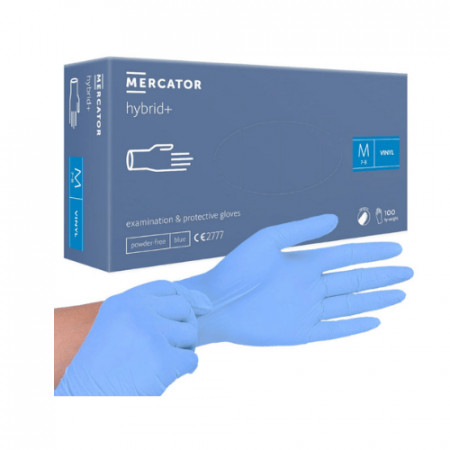 2.1 PROTECTIE PERSONALA - Manusi vinil-nitril, Mercator hybrid+, culoare albastru, cutie100 buc